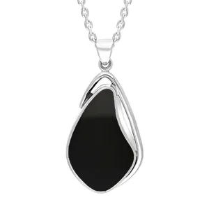 Sterling Silver Whitby Jet Abstract Open Frame Necklace D