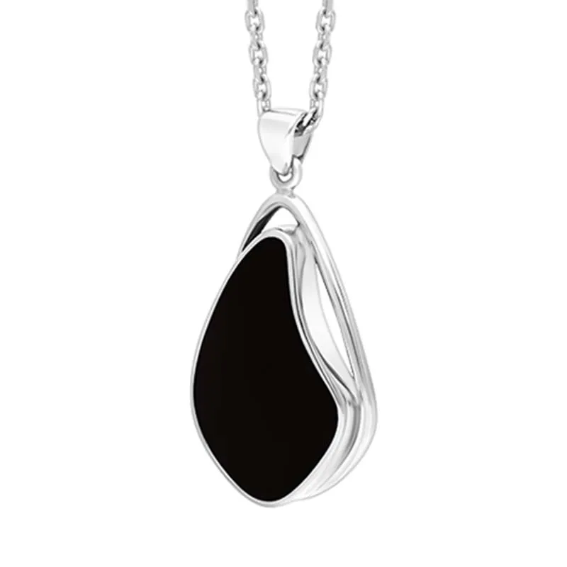 Sterling Silver Whitby Jet Abstract Open Frame Necklace D
