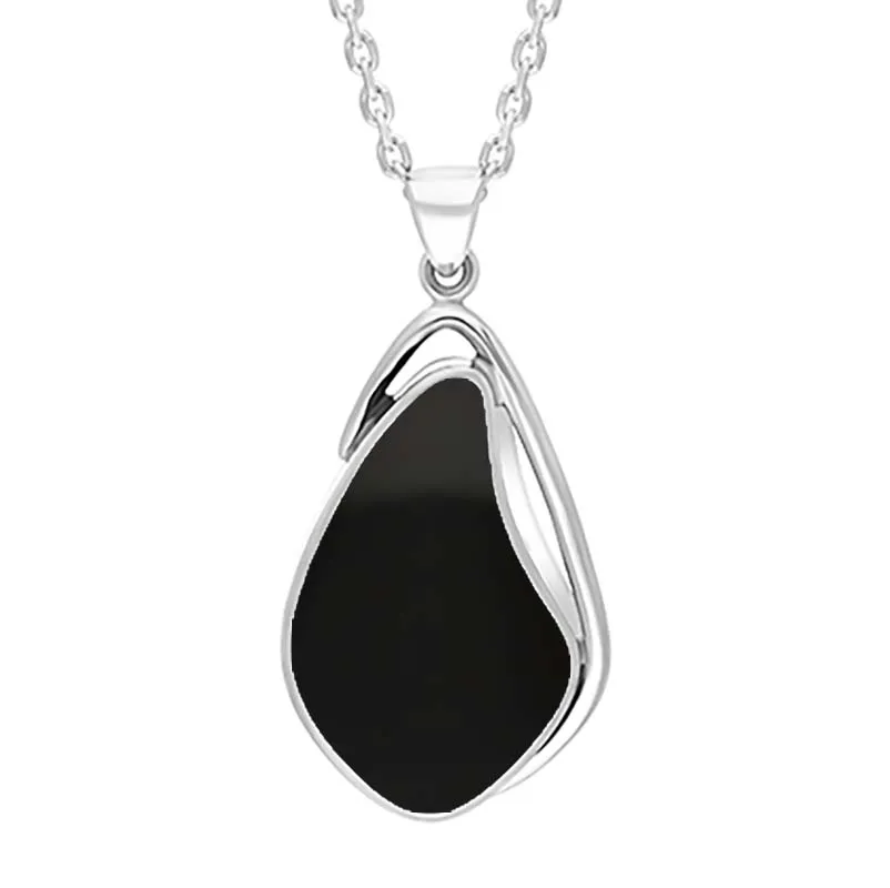 Sterling Silver Whitby Jet Abstract Open Frame Necklace D