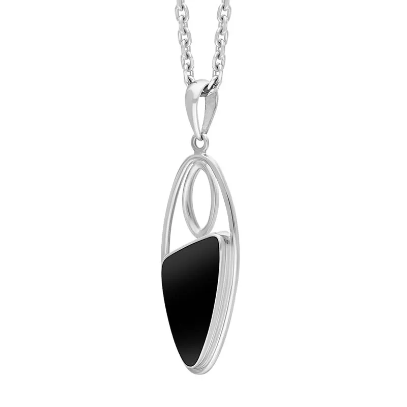 Sterling Silver Whitby Jet Abstract Triangle Open Frame Necklace