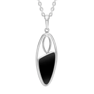 Sterling Silver Whitby Jet Abstract Triangle Open Frame Necklace