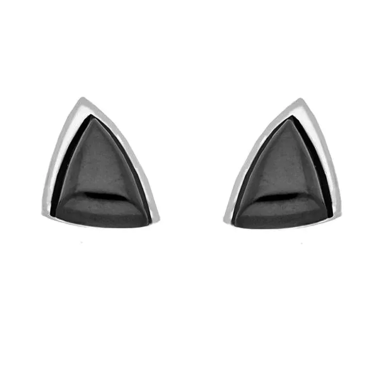 Sterling Silver Whitby Jet Abstract Triangle Stud Earrings