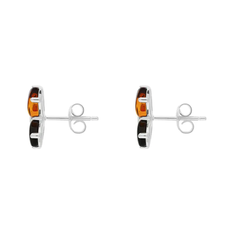 Sterling Silver Whitby Jet Amber Butterfly Stud Earrings