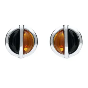 Sterling Silver Whitby Jet Amber Double Stone Stud Earrings