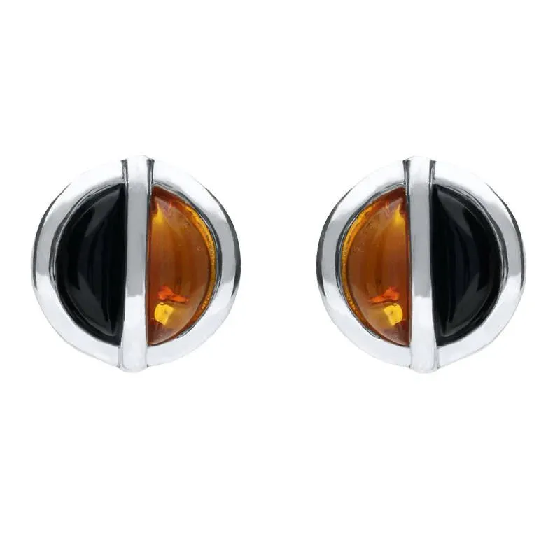 Sterling Silver Whitby Jet Amber Double Stone Stud Earrings