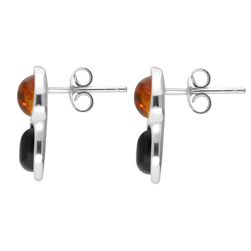 Sterling Silver Whitby Jet Amber Round Pear Stud Earrings