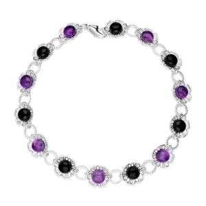 Sterling Silver Whitby Jet Amethyst Flower Bracelet