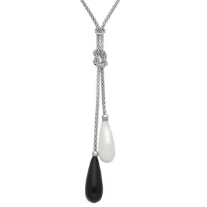 Sterling Silver Whitby Jet and Bauxite 2 Stone Knot Drop Necklace D