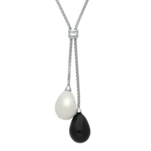 Sterling Silver Whitby Jet and Bauxite Two Stone Drop Necklace D