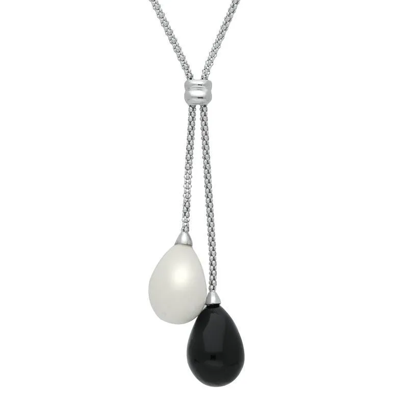 Sterling Silver Whitby Jet and Bauxite Two Stone Drop Necklace D