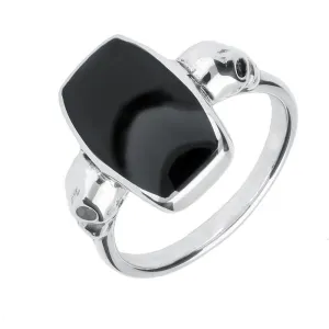 Sterling Silver Whitby Jet Barrel Skull Shank Ring