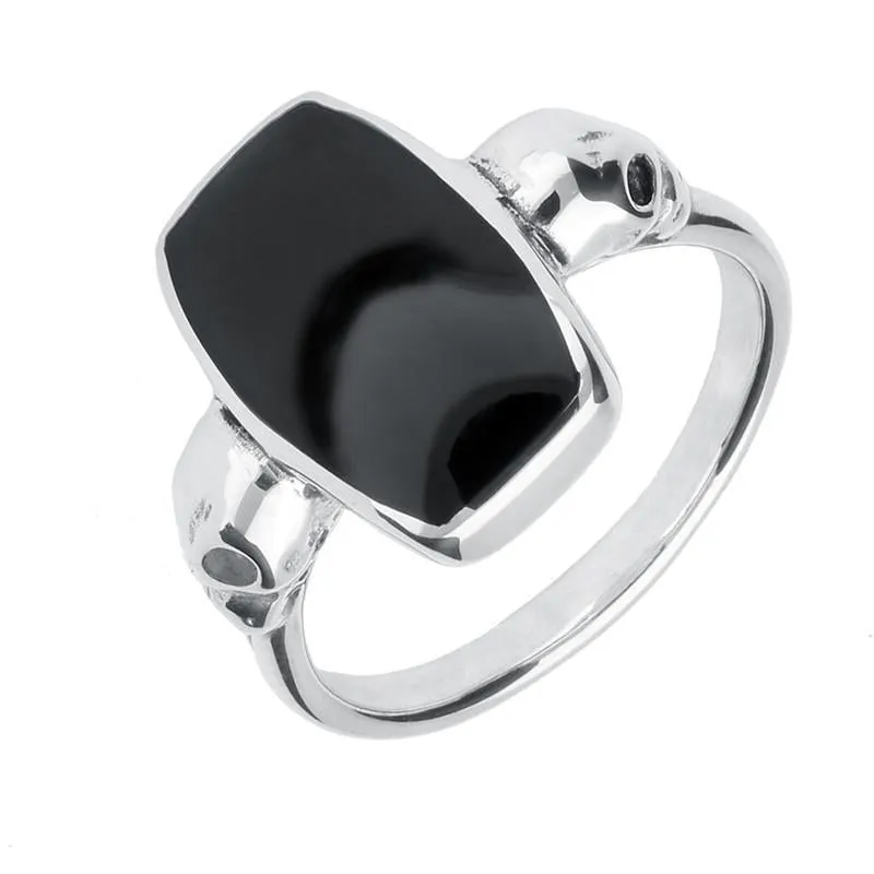 Sterling Silver Whitby Jet Barrel Skull Shank Ring