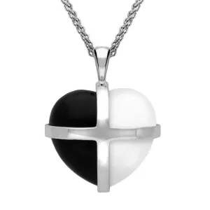 Sterling Silver Whitby Jet Bauxite Medium Cross Heart Necklace
