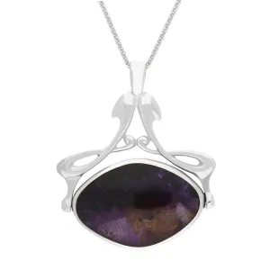 Sterling Silver Whitby Jet Blue John Bell Diamond Swivel Fob Necklace
