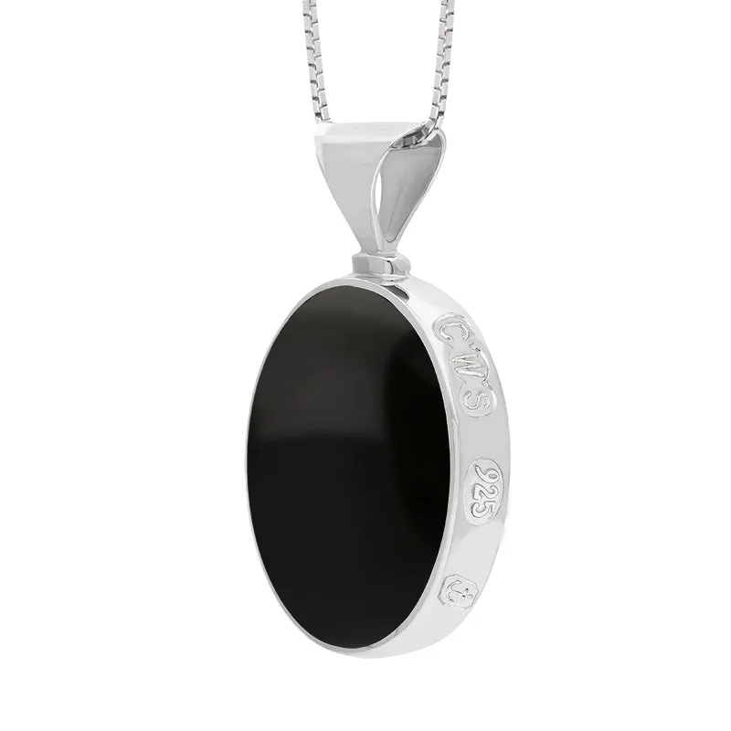 Sterling Silver Whitby Jet Blue John King's Coronation Hallmark Double Sided Oval Necklace D