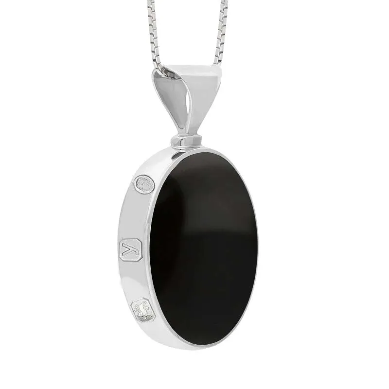 Sterling Silver Whitby Jet Blue John King's Coronation Hallmark Double Sided Oval Necklace D