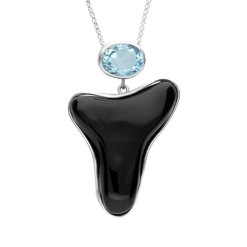 Sterling Silver Whitby Jet Blue Topaz Organic Triangle Necklace