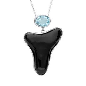 Sterling Silver Whitby Jet Blue Topaz Organic Triangle Necklace