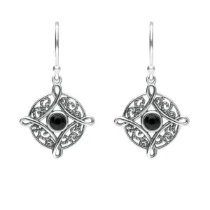 Sterling Silver Whitby Jet Chain Drop Earrings