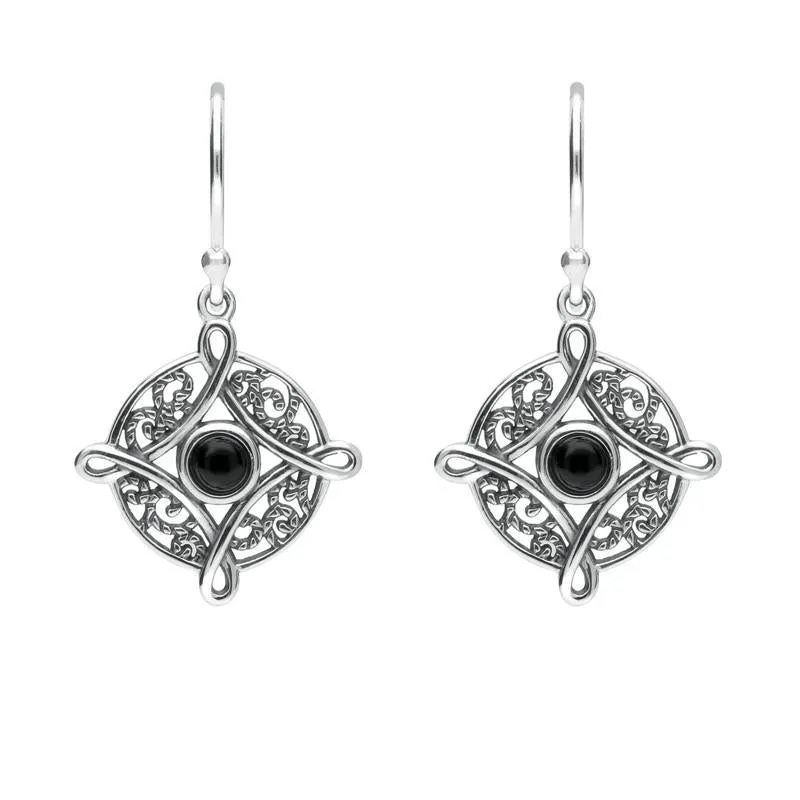 Sterling Silver Whitby Jet Chain Drop Earrings