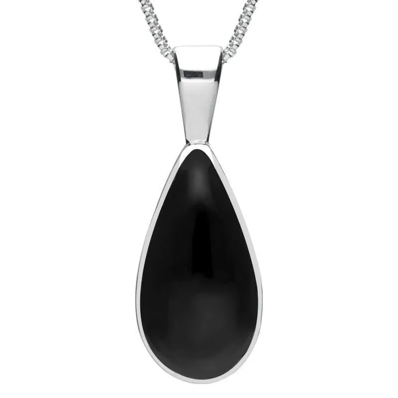 Sterling Silver Whitby Jet Classic Teardrop Necklace