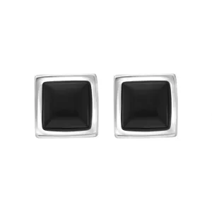 Sterling Silver Whitby Jet Concave Stud Earrings D