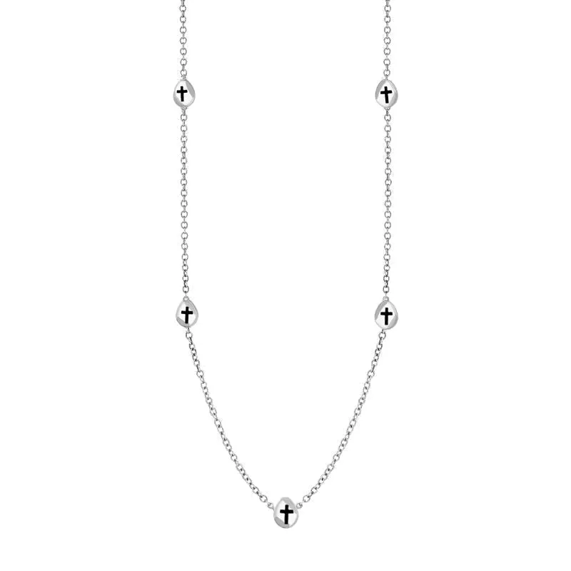 Sterling Silver Whitby Jet Cross Link Disc Chain Necklace