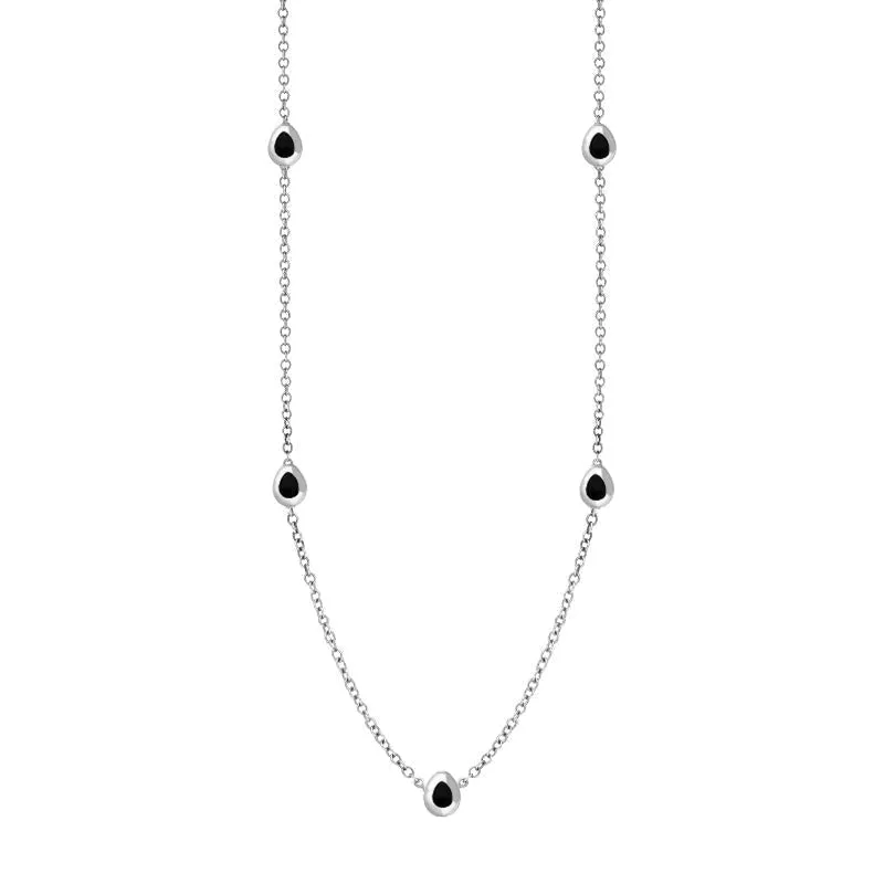 Sterling Silver Whitby Jet Cross Link Disc Chain Necklace