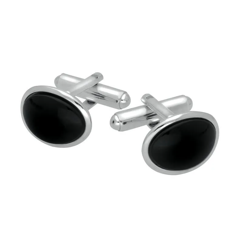 Sterling Silver Whitby Jet Curved Oval Cufflinks