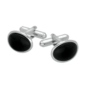 Sterling Silver Whitby Jet Curved Oval Cufflinks
