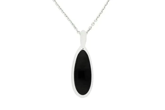 Sterling Silver Whitby Jet Curved Pear Necklace