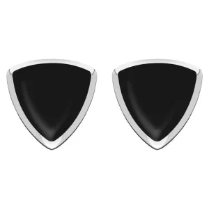 Sterling Silver Whitby Jet Curved Triangle Stud Earrings