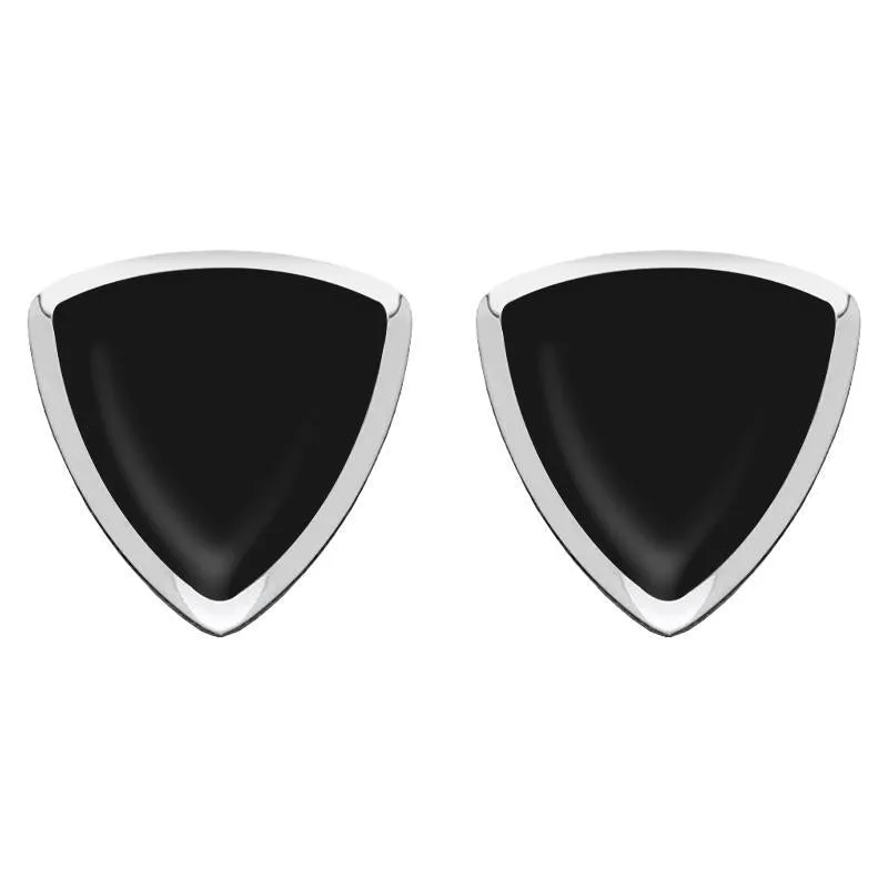 Sterling Silver Whitby Jet Curved Triangle Stud Earrings