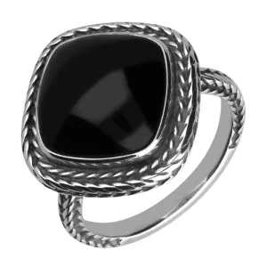 Sterling Silver Whitby Jet Cushion Foxtail Ring D