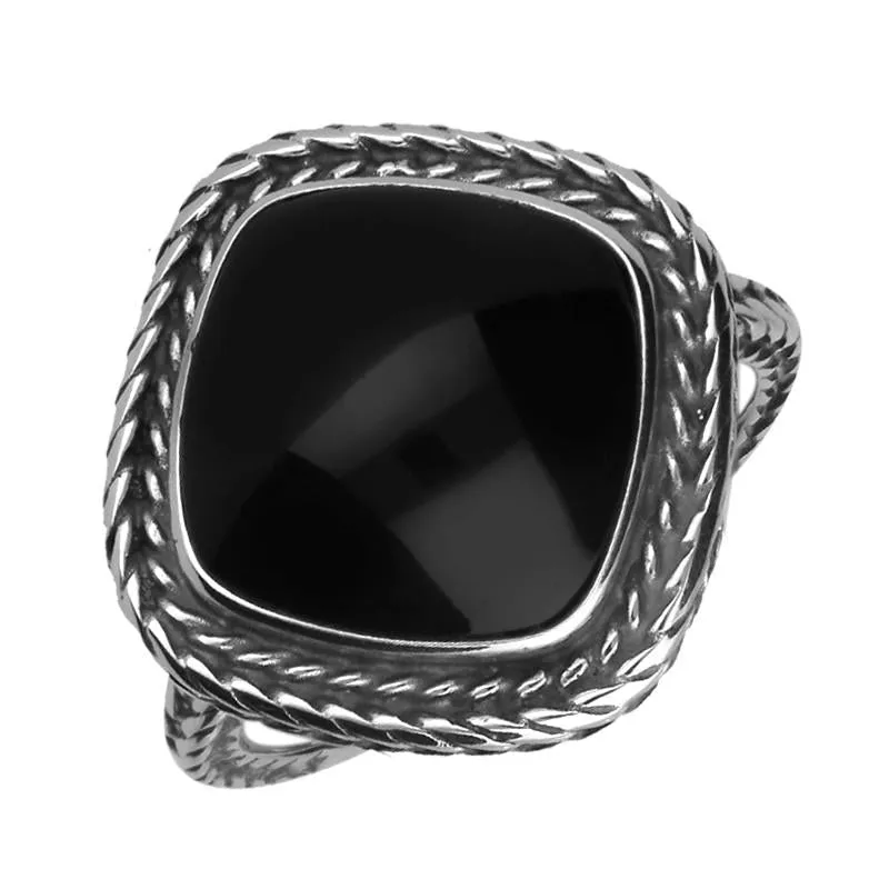 Sterling Silver Whitby Jet Cushion Foxtail Ring D