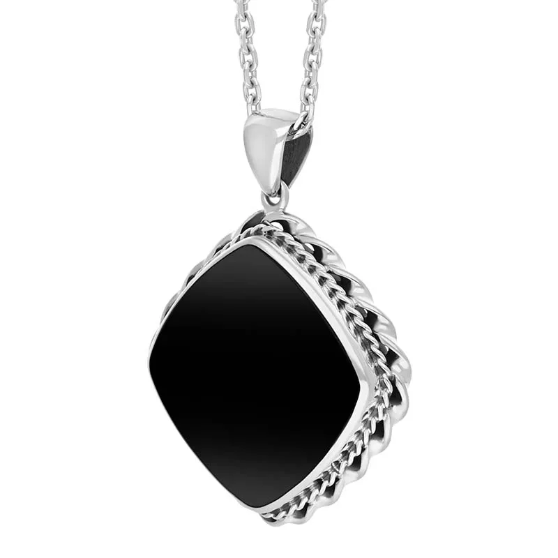 Sterling Silver Whitby Jet Cushion Rope Edge Frame Necklace D