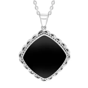 Sterling Silver Whitby Jet Cushion Rope Edge Frame Necklace D