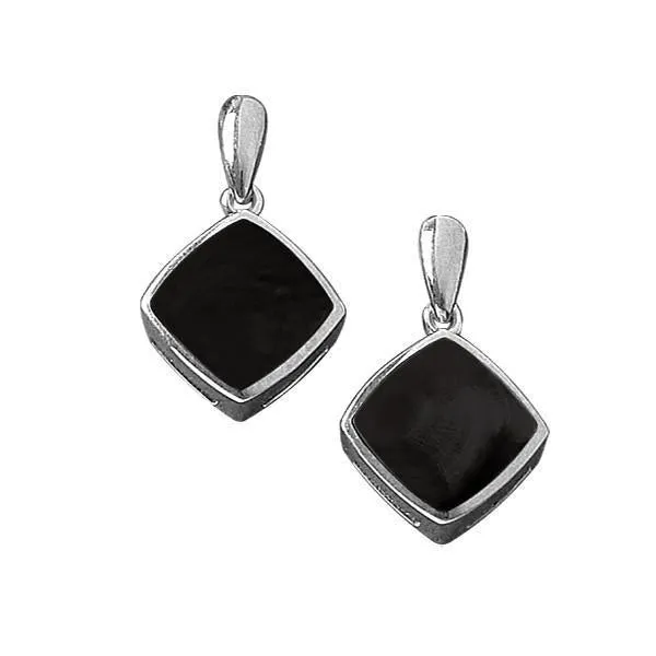 Sterling Silver Whitby Jet Cushion Square Drop Earrings