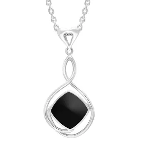 Sterling Silver Whitby Jet Cushion Stone Open Frame Heart Bale Necklace