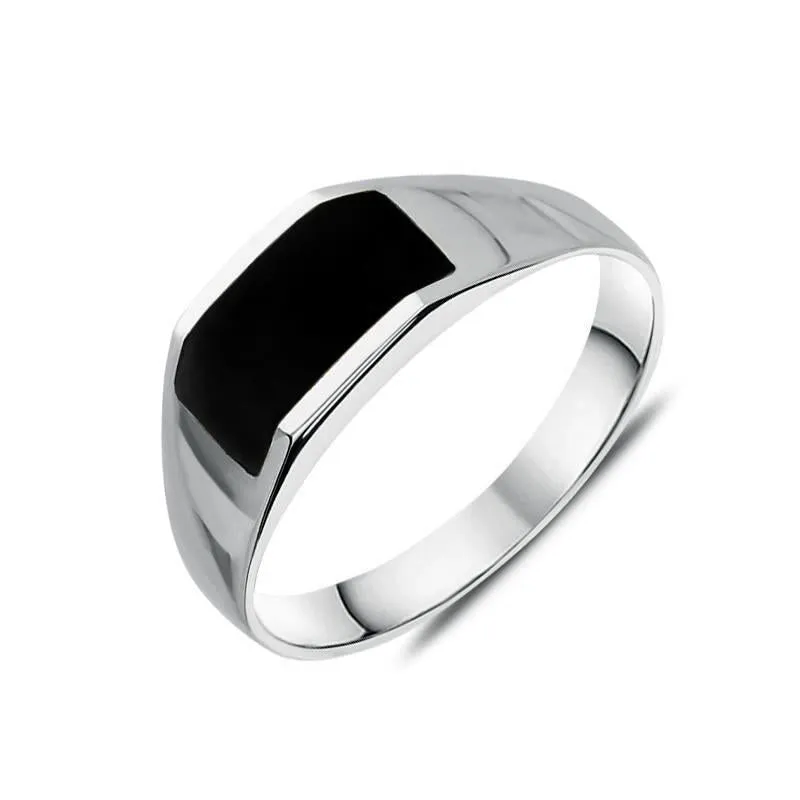 Sterling Silver Whitby Jet Cut Off Band Ring