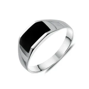 Sterling Silver Whitby Jet Cut Off Band Ring