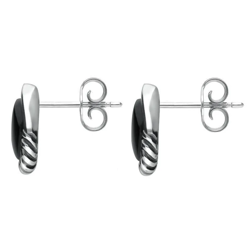 Sterling Silver Whitby Jet Diamond Rope Bottom Stud Earrings
