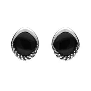 Sterling Silver Whitby Jet Diamond Rope Bottom Stud Earrings