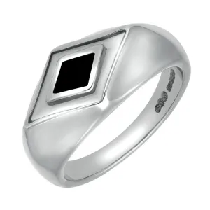 Sterling Silver Whitby Jet Diamond Shape Signet Ring