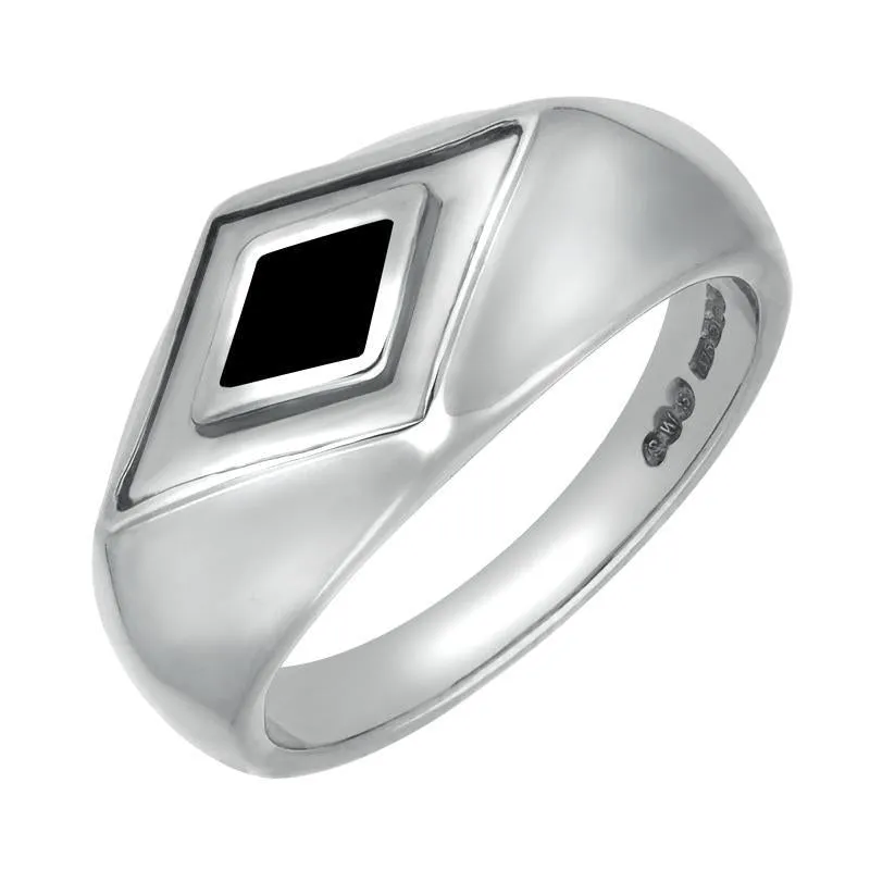 Sterling Silver Whitby Jet Diamond Shape Signet Ring