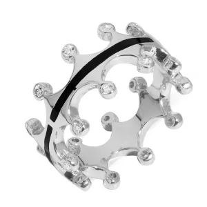 Sterling Silver Whitby Jet Diamond Tiara Double Band Ring