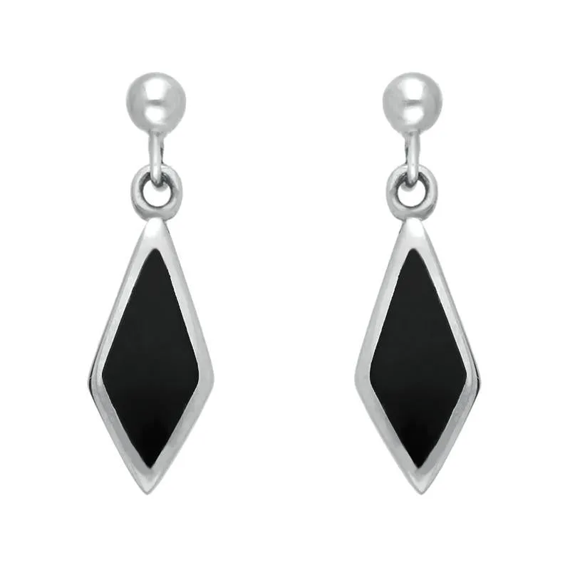 Sterling Silver Whitby Jet Dinky Diamond Drop Earrings