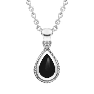 Sterling Silver Whitby Jet Dinky Pear Drop Necklace