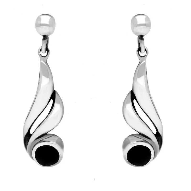 Sterling Silver Whitby Jet Double Twist Drop Earrings