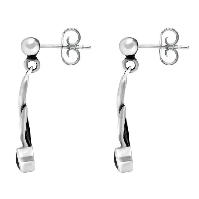 Sterling Silver Whitby Jet Double Twist Drop Earrings